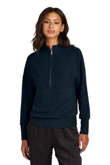 Mercer+Mettle MM3041 Womens Linear Texture Odor Resistant 1/4 Zip Sweatshirt Night Navy Bue Model Front