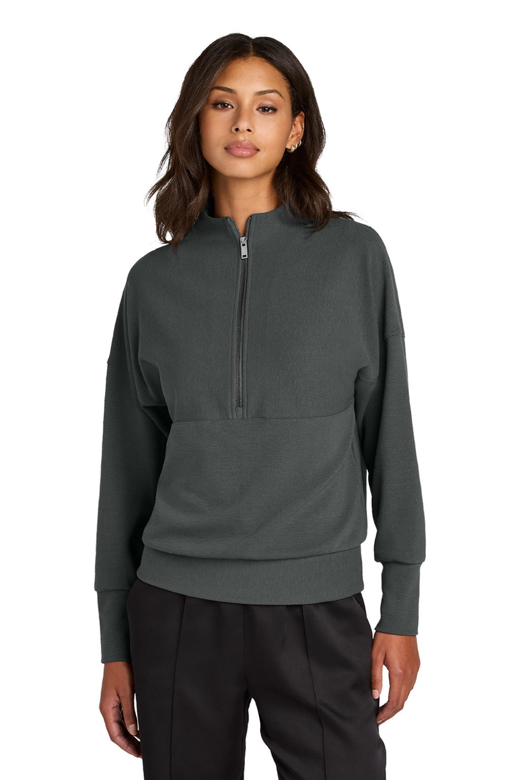Mercer+Mettle MM3041 Womens Linear Texture Odor Resistant 1/4 Zip Sweatshirt Storm Grey Model Front