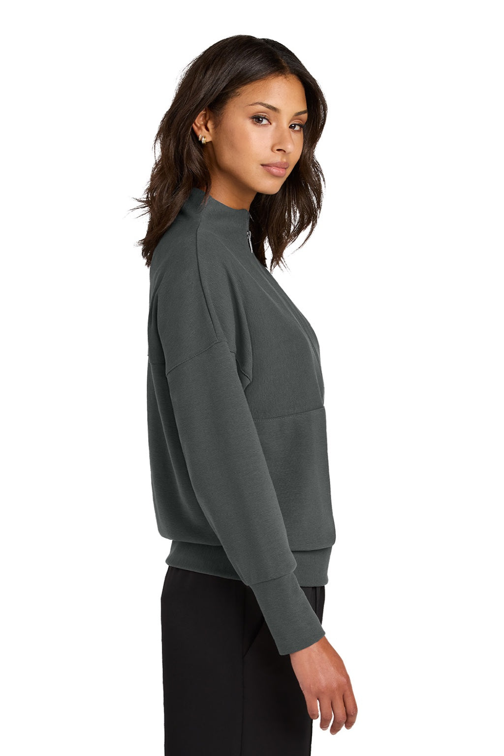 Mercer+Mettle MM3041 Womens Linear Texture Odor Resistant 1/4 Zip Sweatshirt Storm Grey Model Side
