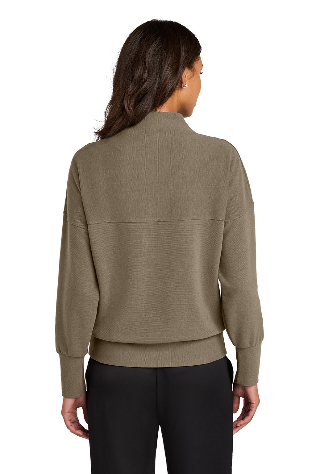Mercer+Mettle MM3041 Womens Linear Texture Odor Resistant 1/4 Zip Sweatshirt Warm Taupe Brown Model Back