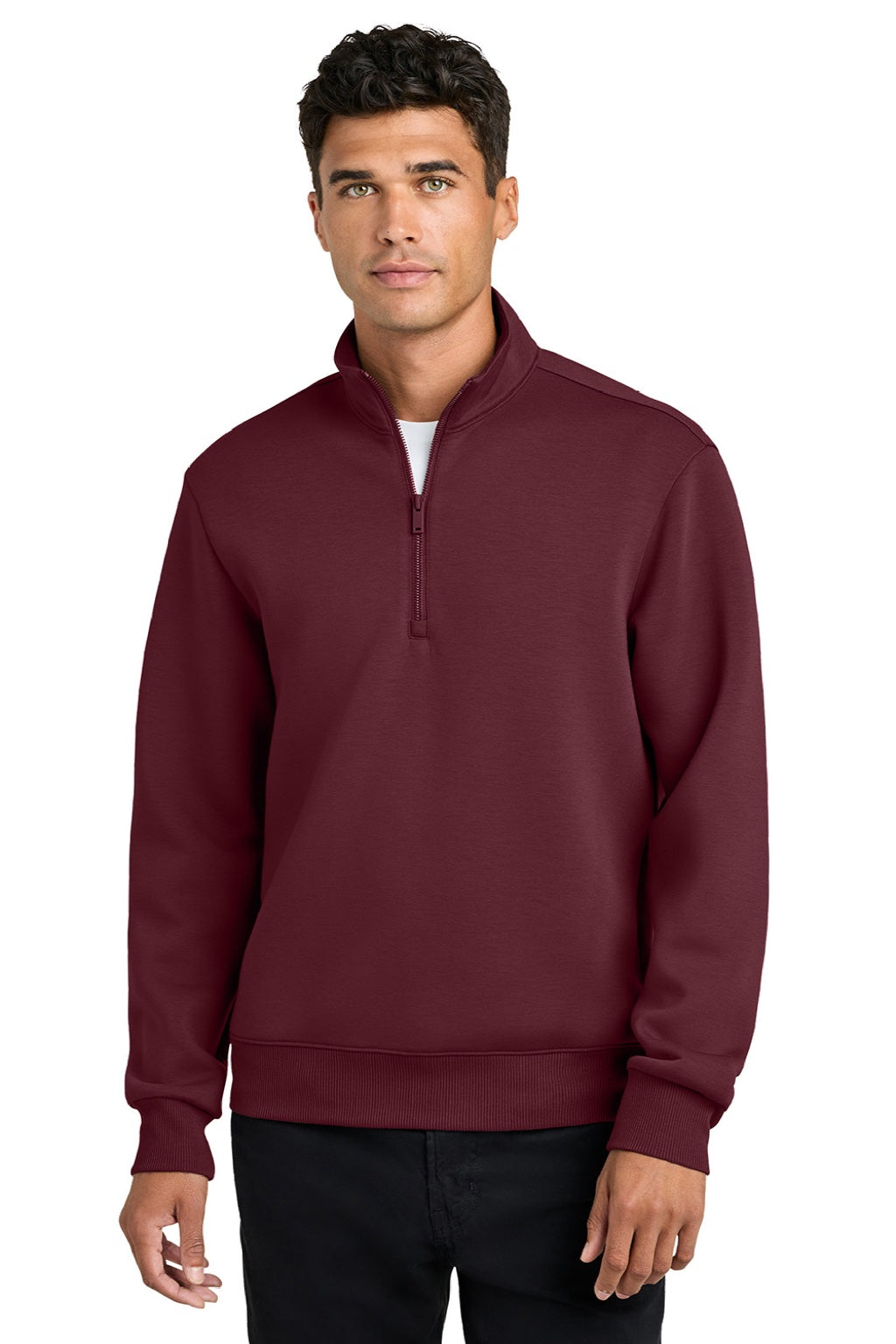 Mercer+Mettle MM3100 Mens Soft Spacer 1/4 Zip Sweatshirt Burgundy Model Front