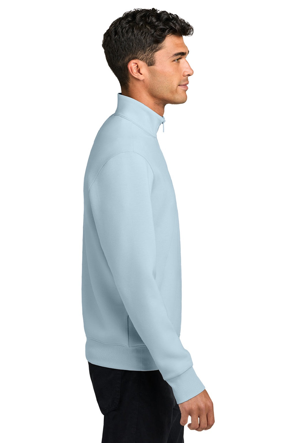 Mercer+Mettle MM3100 Mens Soft Spacer 1/4 Zip Sweatshirt Celestial Blue Model Side