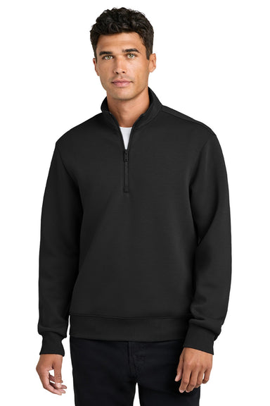 Mercer+Mettle MM3100 Mens Soft Spacer 1/4 Zip Sweatshirt Deep Black Model Front