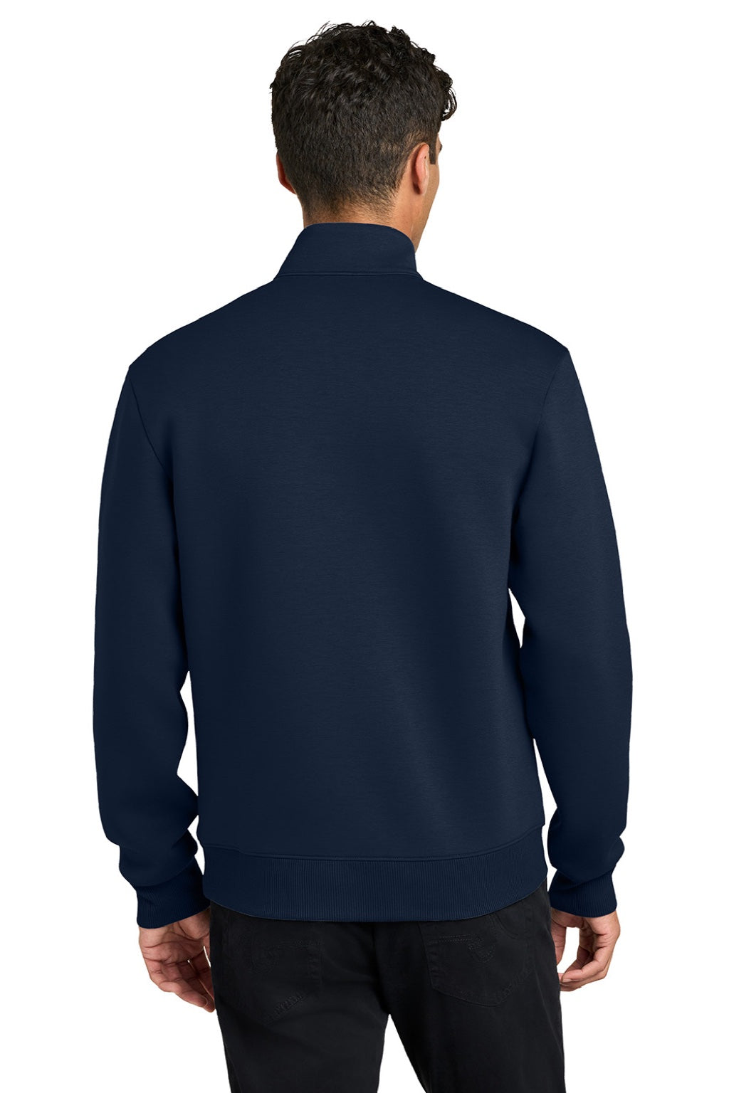 Mercer+Mettle MM3100 Mens Soft Spacer 1/4 Zip Sweatshirt Night Navy Blue Model Back