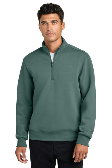 Mercer+Mettle MM3100 Mens Soft Spacer 1/4 Zip Sweatshirt Silver Pine Green Model Front