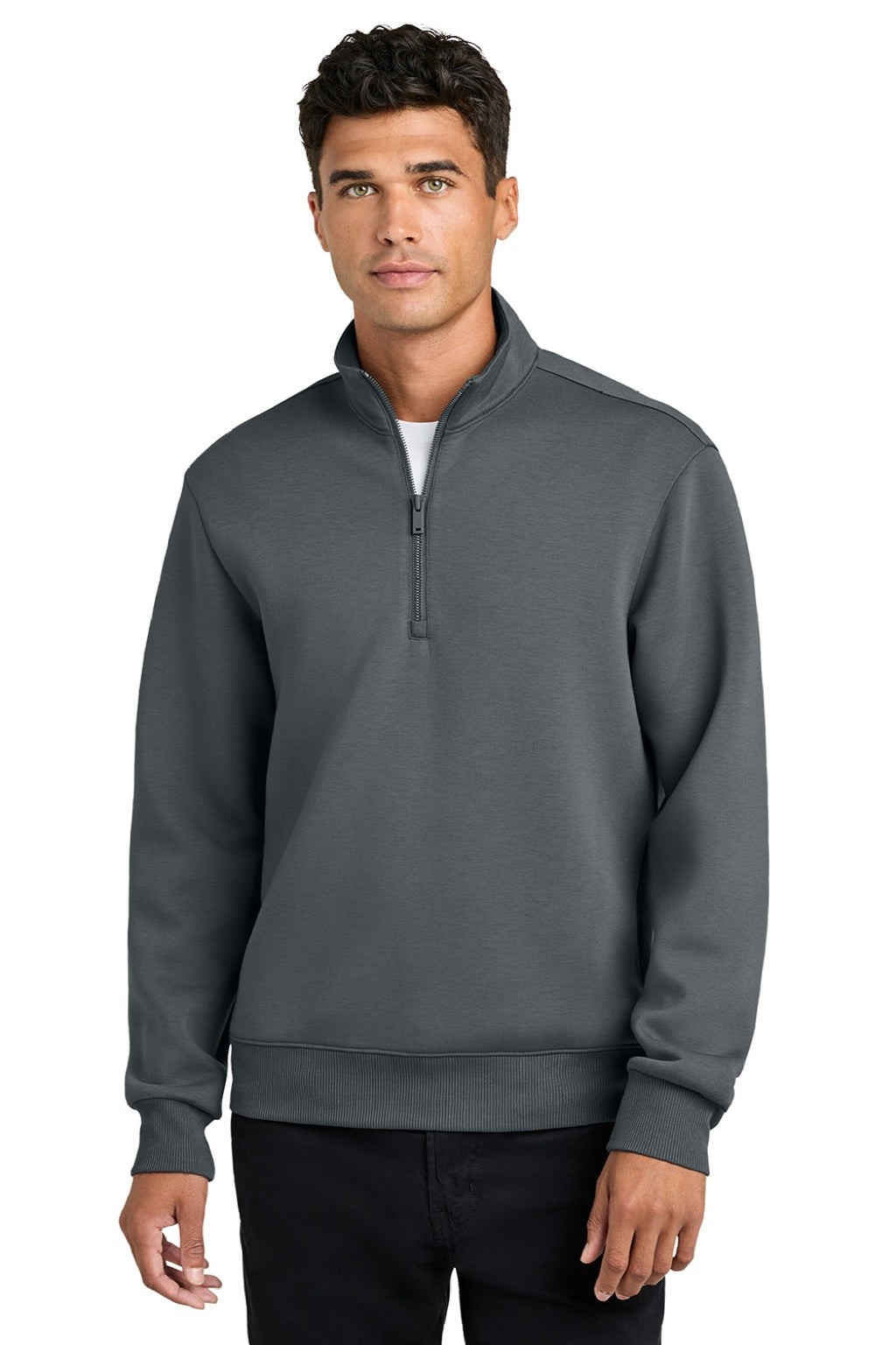 Mercer+Mettle MM3100 Mens Soft Spacer 1/4 Zip Sweatshirt Storm Grey Model Front