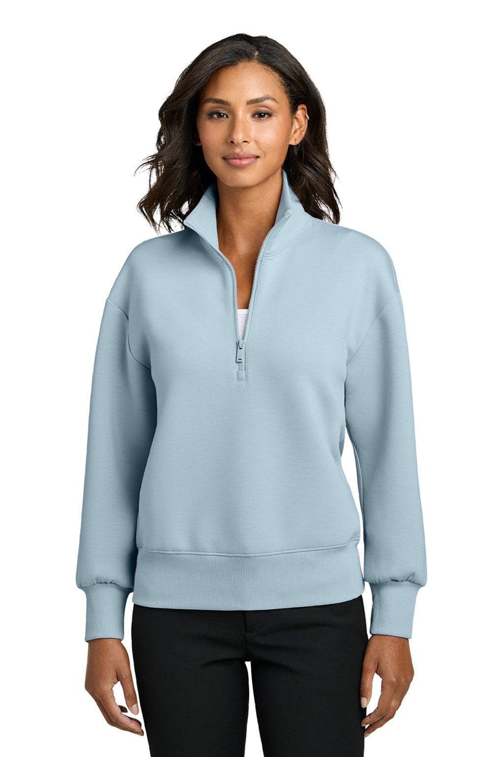 Mercer+Mettle MM3101 Womens Soft Spacer 1/4 Zip Sweatshirt Celestial Blue Model Front