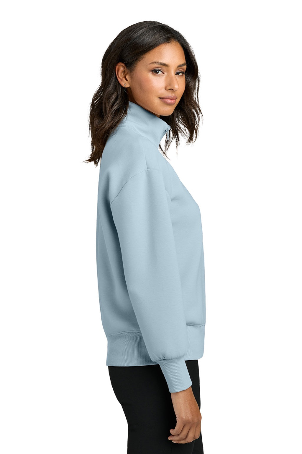 Mercer+Mettle MM3101 Womens Soft Spacer 1/4 Zip Sweatshirt Celestial Blue Model Side
