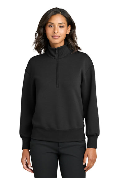 Mercer+Mettle MM3101 Womens Soft Spacer 1/4 Zip Sweatshirt Deep Black Model Front