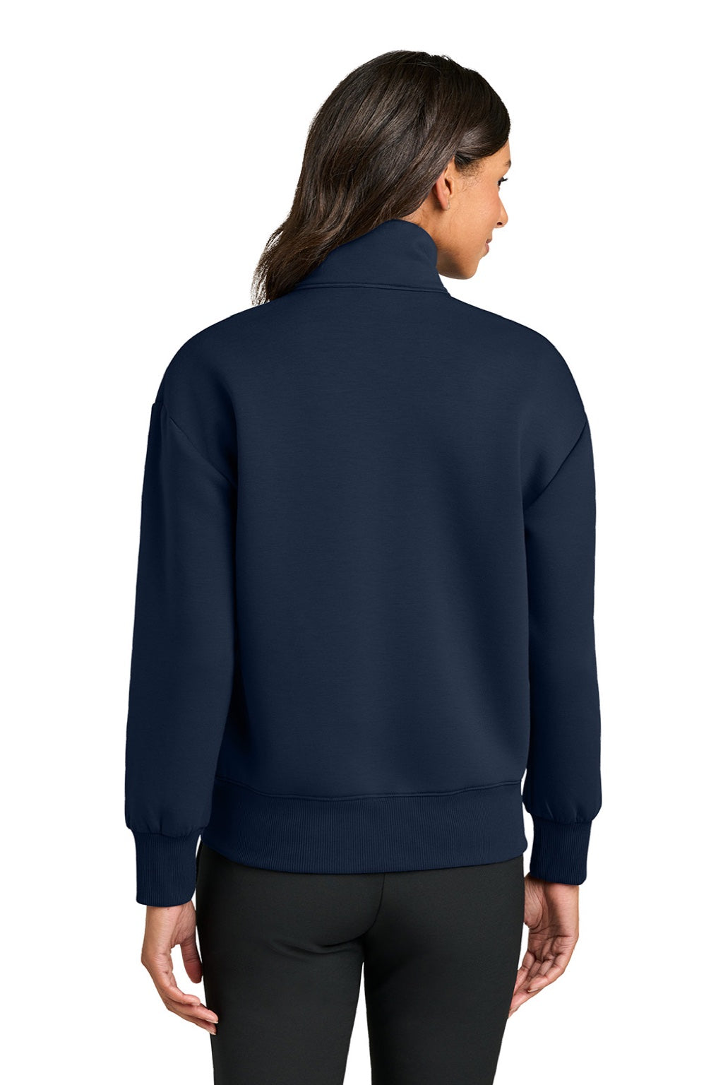 Mercer+Mettle MM3101 Womens Soft Spacer 1/4 Zip Sweatshirt Night Navy Blue Model Back