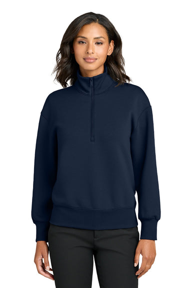 Mercer+Mettle MM3101 Womens Soft Spacer 1/4 Zip Sweatshirt Night Navy Blue Model Front