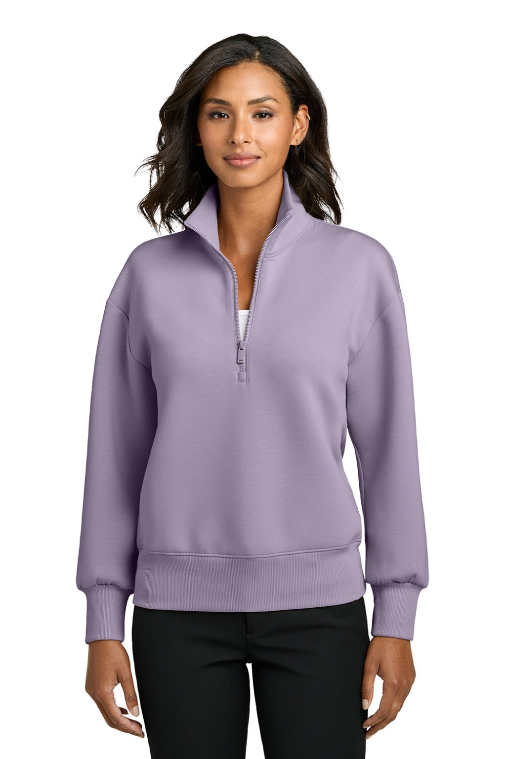 Mercer+Mettle MM3101 Womens Soft Spacer 1/4 Zip Sweatshirt Ash Purple Model Front