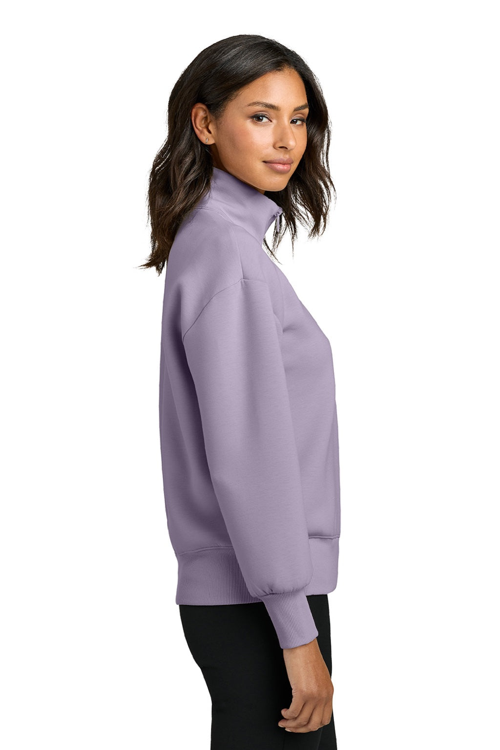 Mercer+Mettle MM3101 Womens Soft Spacer 1/4 Zip Sweatshirt Ash Purple Model Side