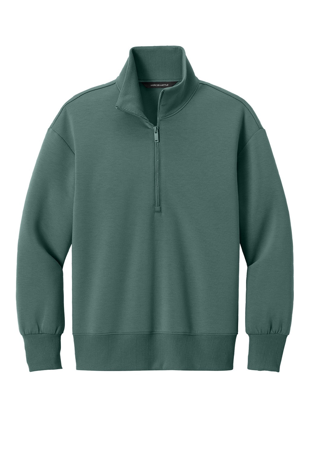 Mercer+Mettle MM3101 Womens Soft Spacer 1/4 Zip Sweatshirt Silver Pine Green Flat Front