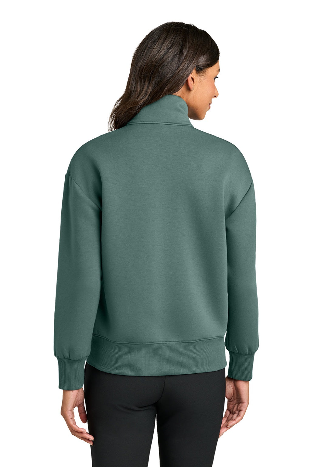 Mercer+Mettle MM3101 Womens Soft Spacer 1/4 Zip Sweatshirt Silver Pine Green Model Back