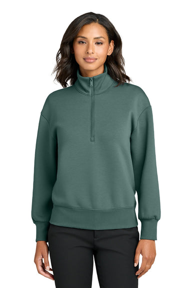 Mercer+Mettle MM3101 Womens Soft Spacer 1/4 Zip Sweatshirt Silver Pine Green Model Front