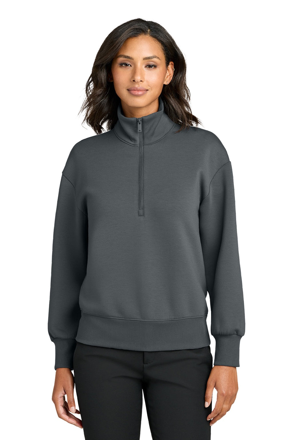 Mercer+Mettle MM3101 Womens Soft Spacer 1/4 Zip Sweatshirt Storm Grey Model Front