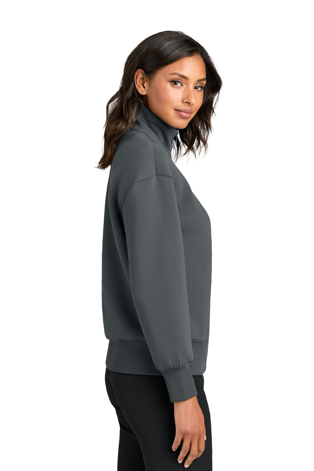 Mercer+Mettle MM3101 Womens Soft Spacer 1/4 Zip Sweatshirt Storm Grey Model Side