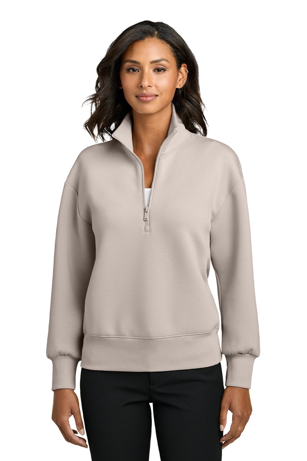 Mercer+Mettle MM3101 Womens Soft Spacer 1/4 Zip Sweatshirt Warm Quartz Model Front