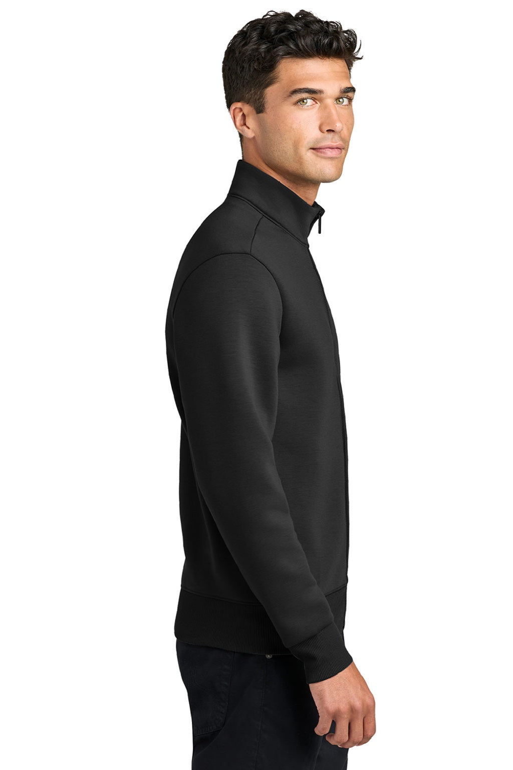 Mercer+Mettle MM3102 Mens Soft Spacer Full Zip Sweatshirt w/ Pockets Deep Black Model Side