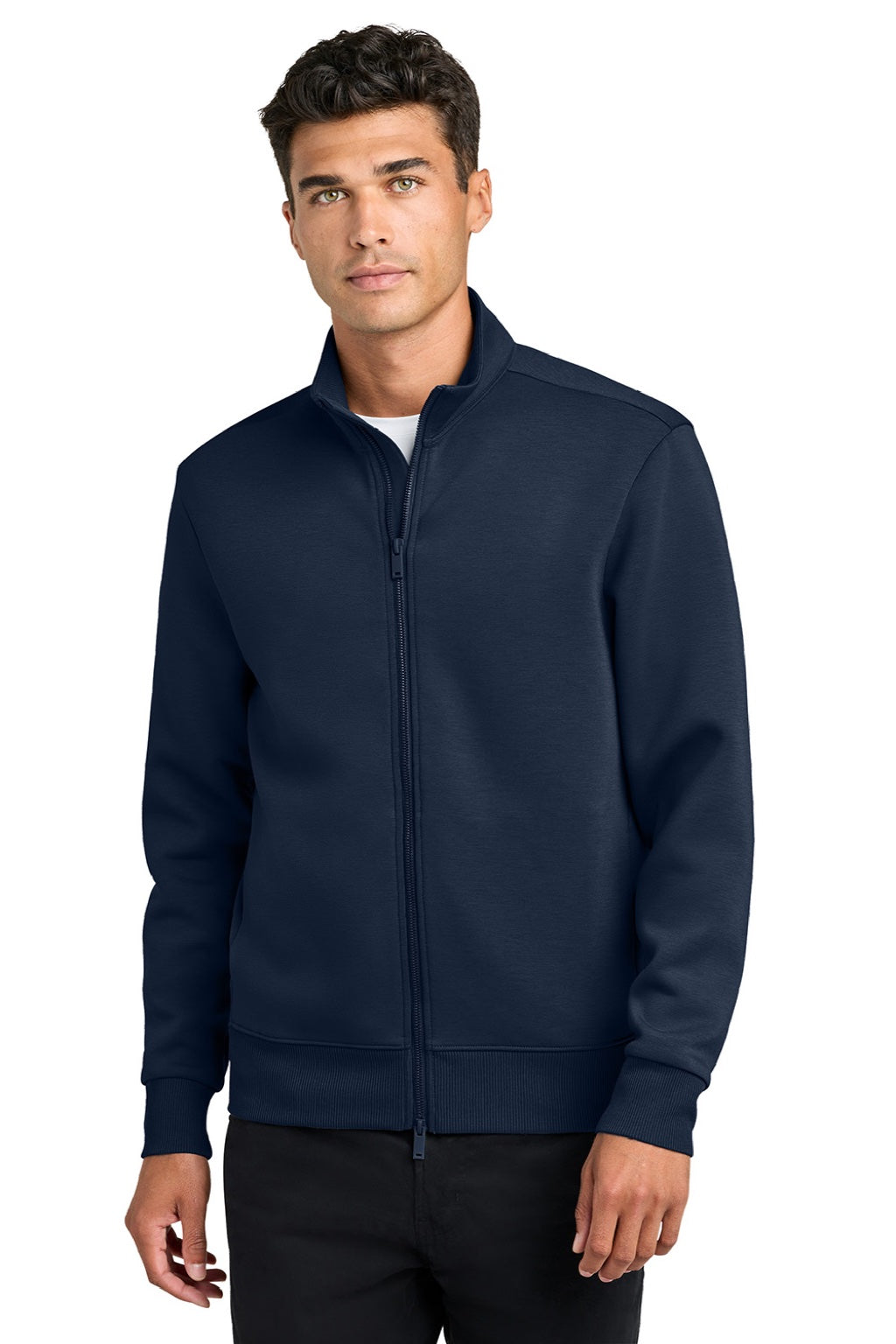Mercer+Mettle MM3102 Mens Soft Spacer Full Zip Sweatshirt w/ Pockets Night Navy Blue Model Front