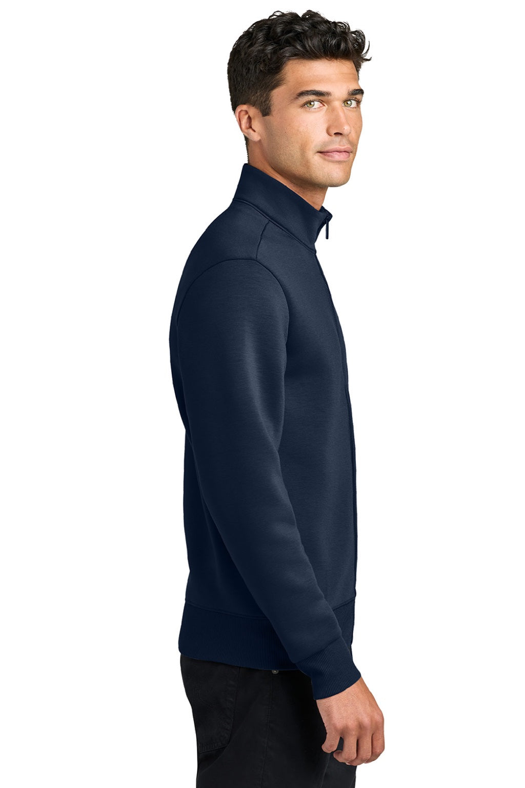 Mercer+Mettle MM3102 Mens Soft Spacer Full Zip Sweatshirt w/ Pockets Night Navy Blue Model Side