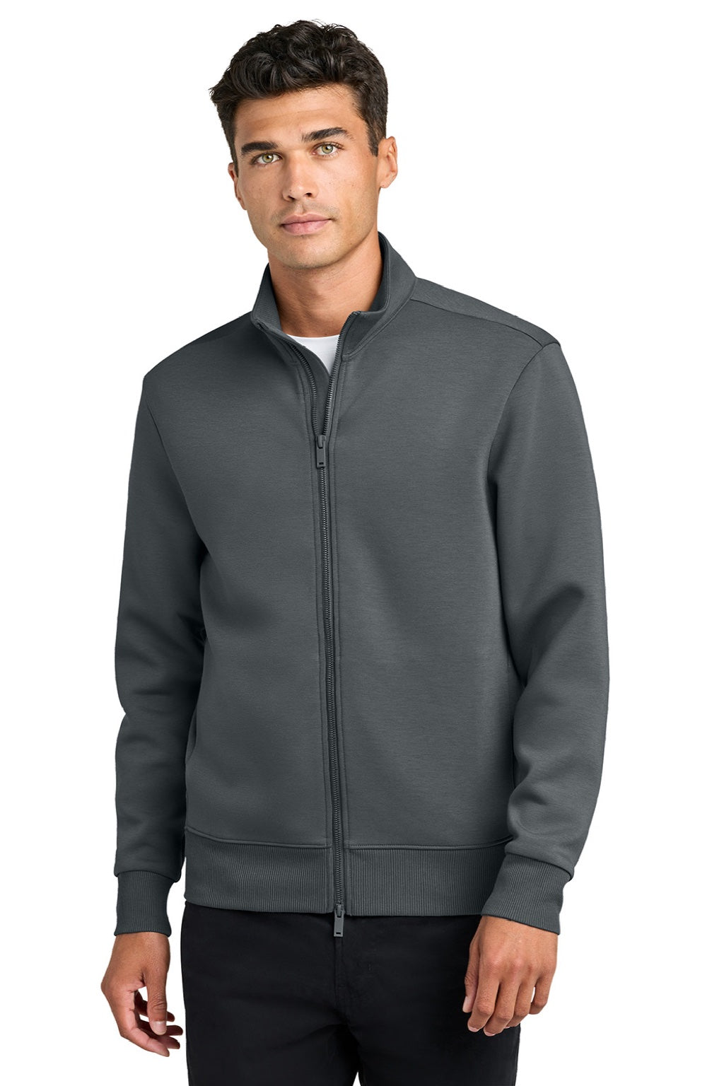 Mercer+Mettle MM3102 Mens Soft Spacer Full Zip Sweatshirt w/ Pockets Storm Grey Model Front