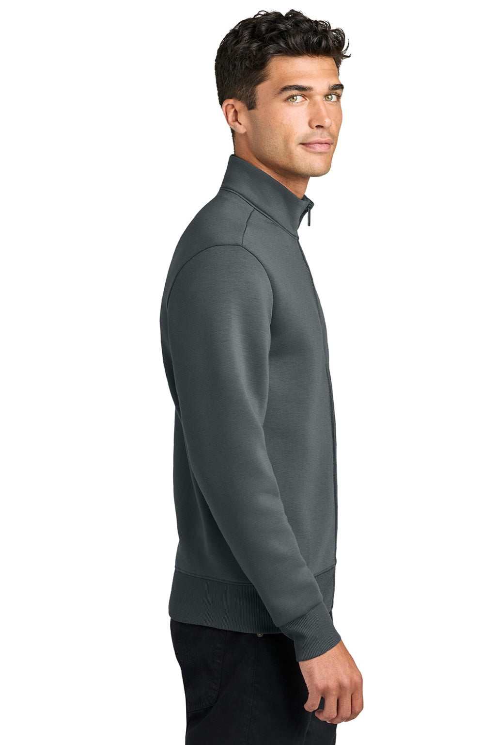 Mercer+Mettle MM3102 Mens Soft Spacer Full Zip Sweatshirt w/ Pockets Storm Grey Model Side