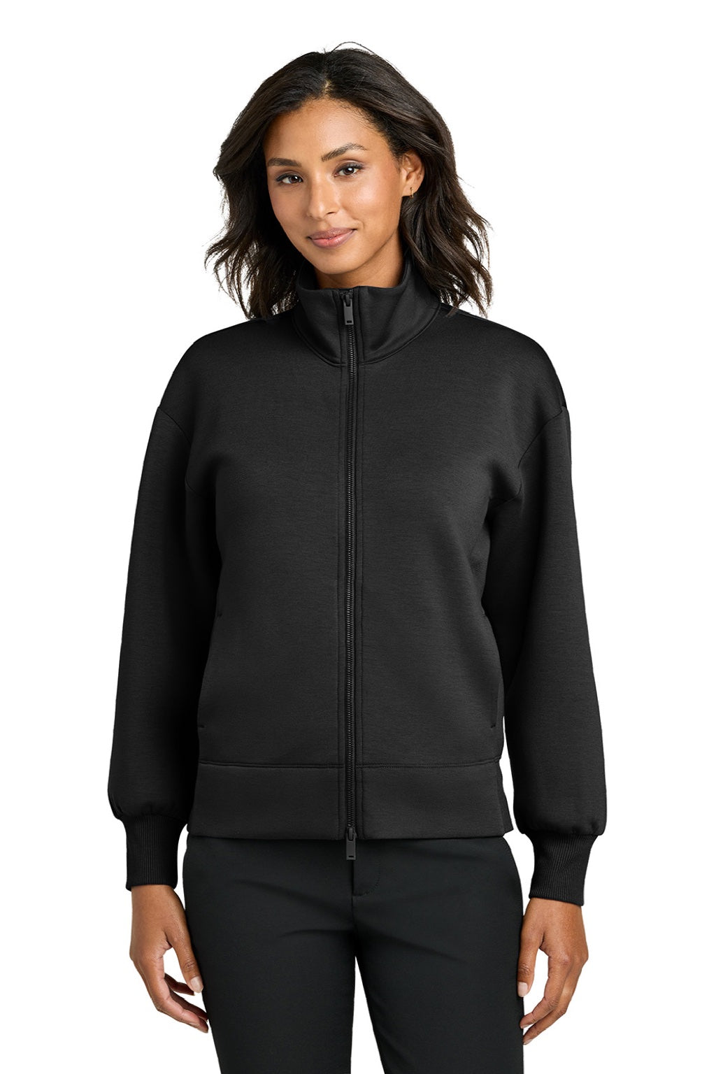 Mercer+Mettle MM3103 Womens Soft Spacer Full Zip Sweatshirt w/ Pockets Deep Black Model Front