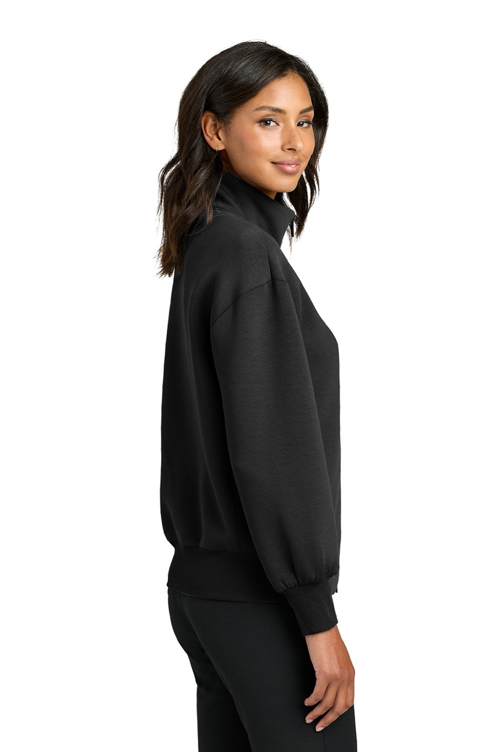 Mercer+Mettle MM3103 Womens Soft Spacer Full Zip Sweatshirt w/ Pockets Deep Black Model Side