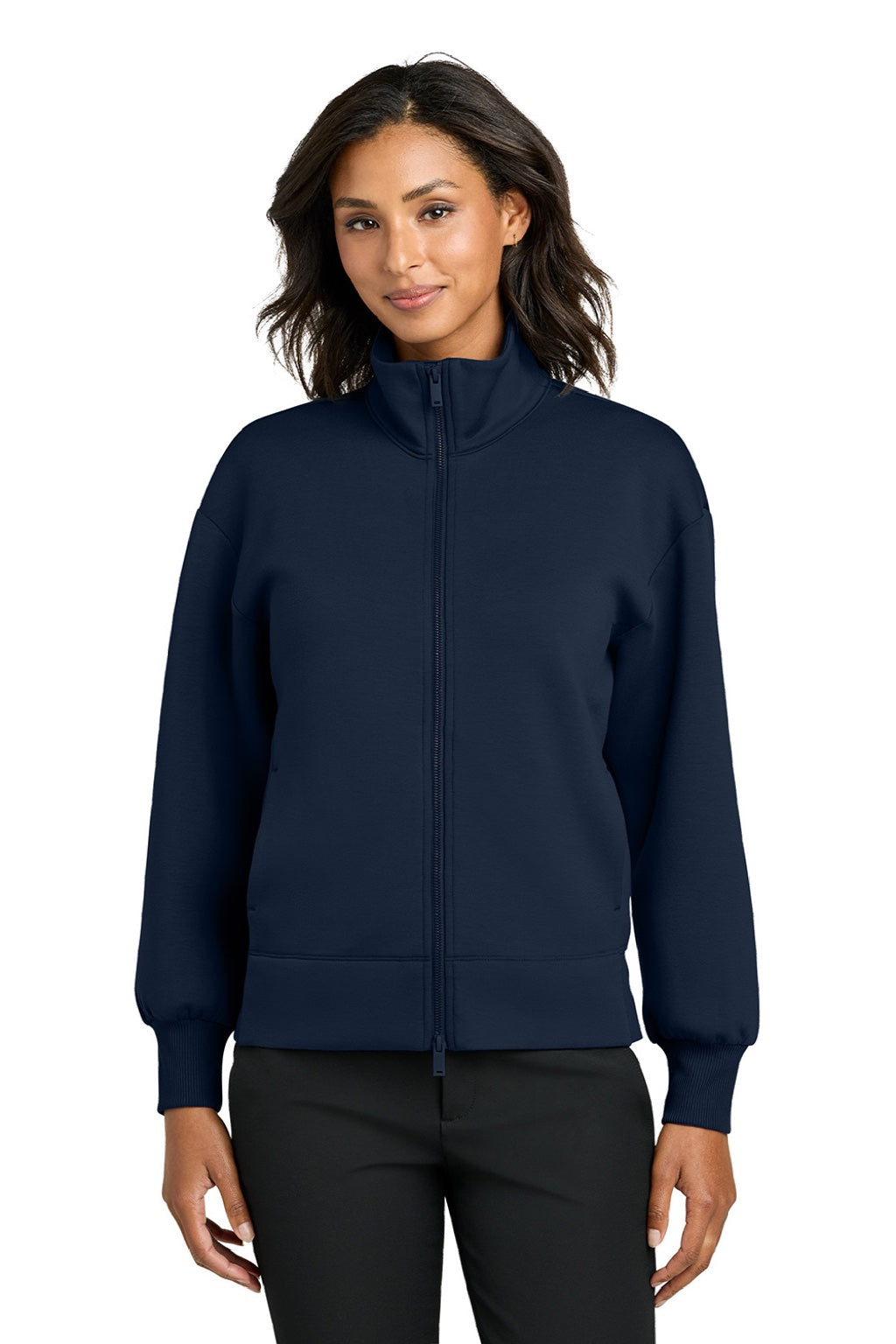 Mercer+Mettle MM3103 Womens Soft Spacer Full Zip Sweatshirt w/ Pockets Night Navy Blue Model Front