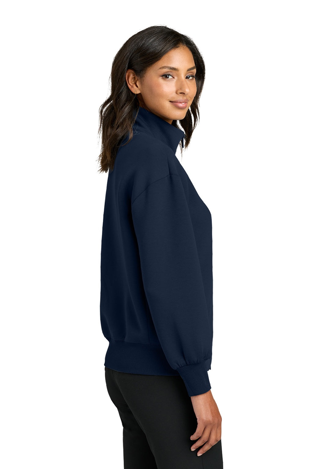 Mercer+Mettle MM3103 Womens Soft Spacer Full Zip Sweatshirt w/ Pockets Night Navy Blue Model Side