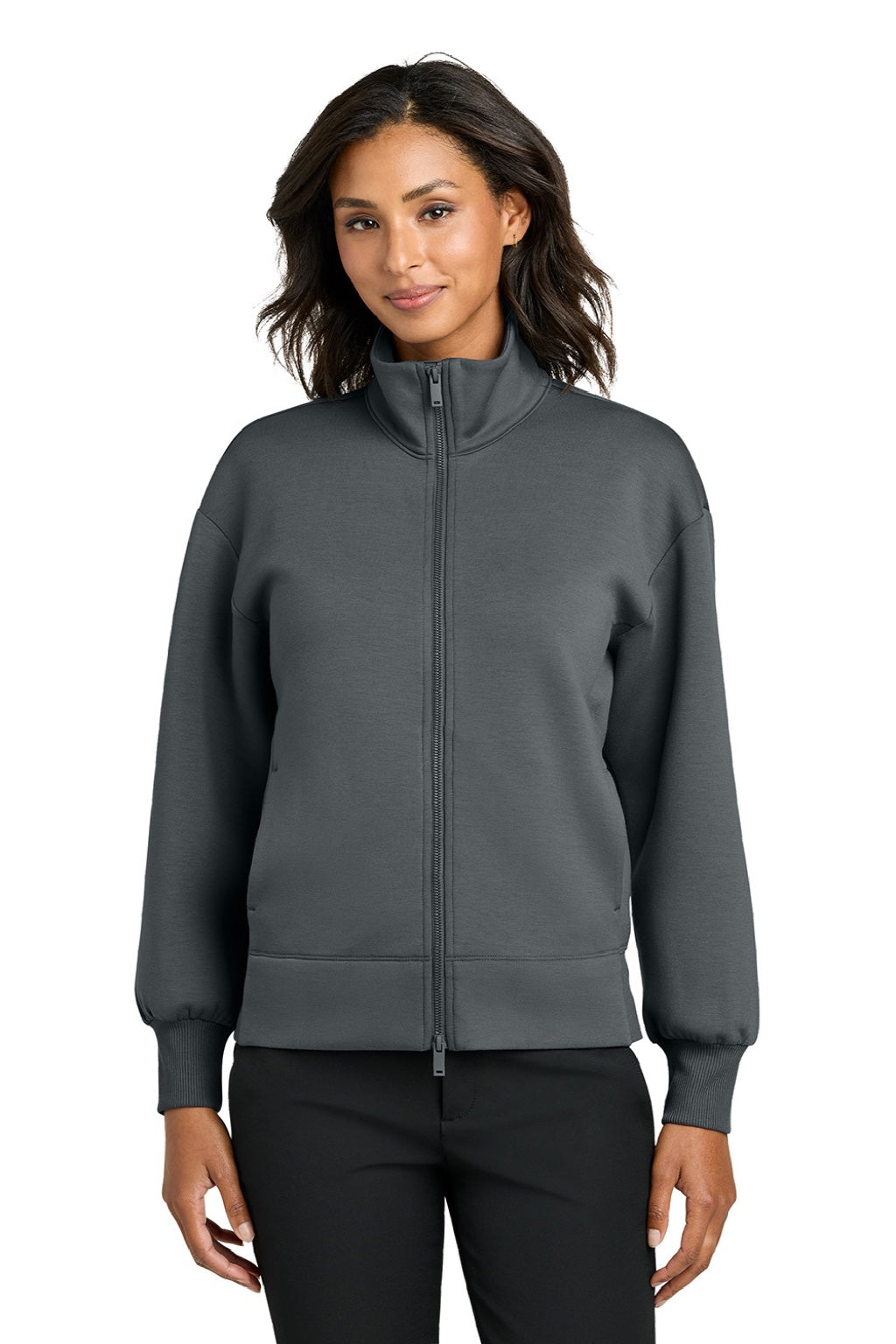 Mercer+Mettle MM3103 Womens Soft Spacer Full Zip Sweatshirt w/ Pockets Storm Grey Model Front