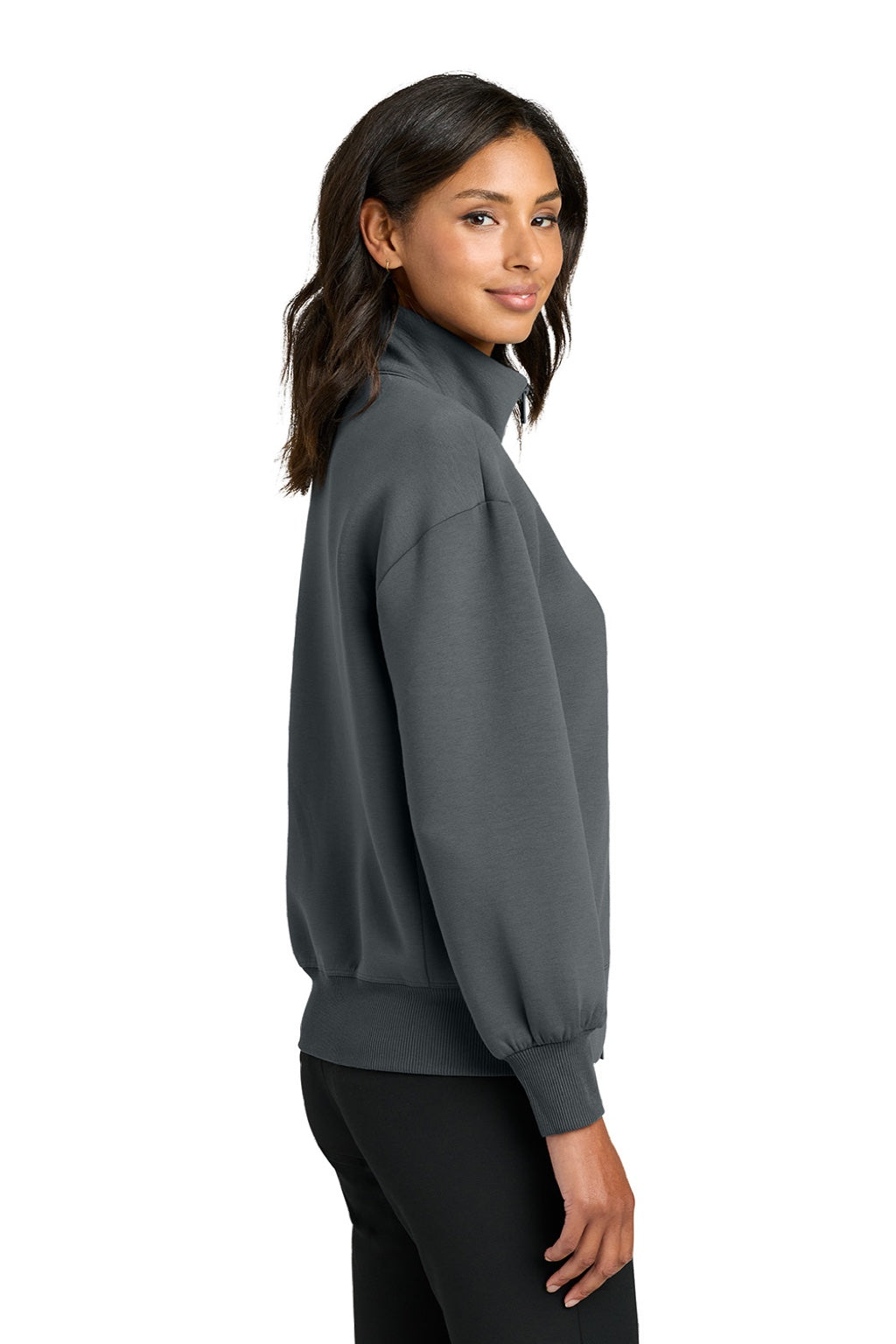Mercer+Mettle MM3103 Womens Soft Spacer Full Zip Sweatshirt w/ Pockets Storm Grey Model Side