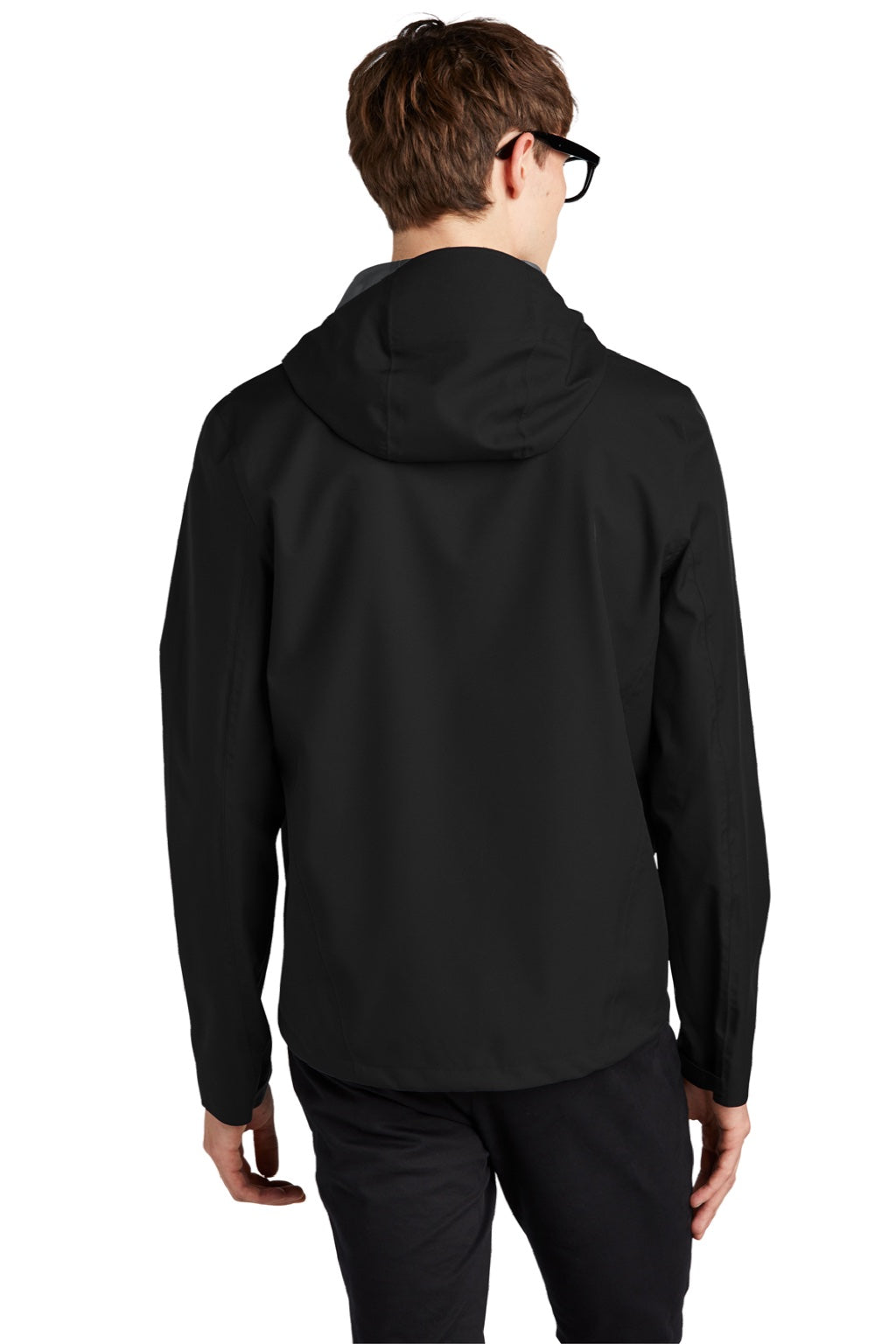 Mercer+Mettle MM7000 Mens Waterproof Full Zip Hooded Rain Jacket Deep Black Model Back