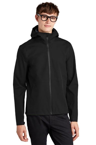 Mercer+Mettle MM7000 Mens Waterproof Full Zip Hooded Rain Jacket Deep Black Model Front