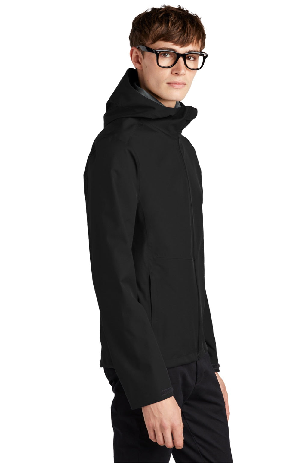 Mercer+Mettle MM7000 Mens Waterproof Full Zip Hooded Rain Jacket Deep Black Model Side