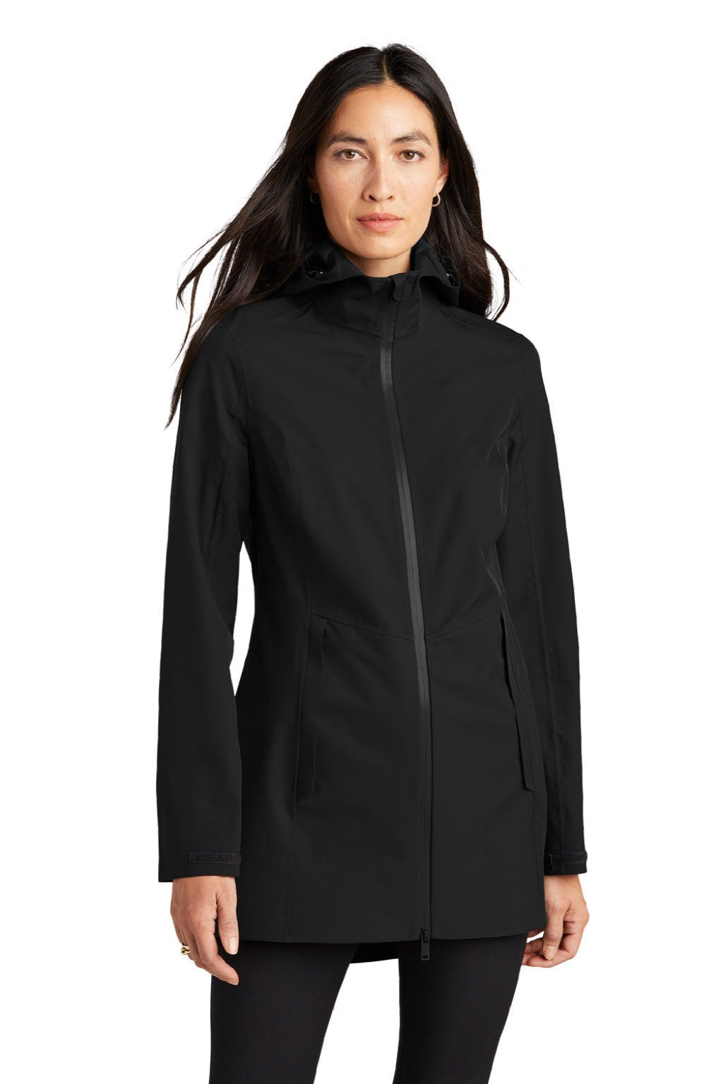 Mercer+Mettle MM7001 Womens Waterproof Full Zip Hooded Rain Jacket Deep Black Model Front