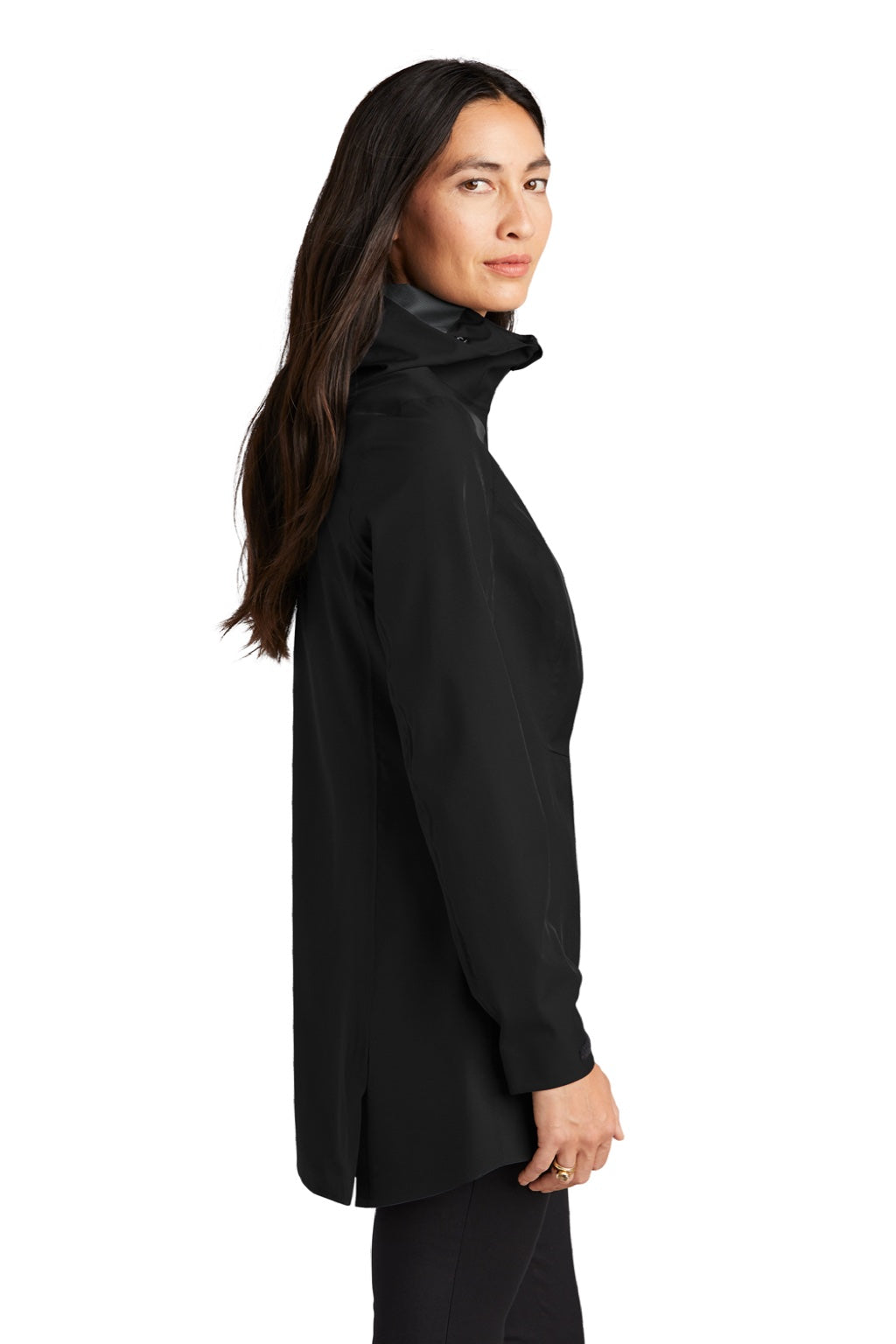 Mercer+Mettle MM7001 Womens Waterproof Full Zip Hooded Rain Jacket Deep Black Model Side
