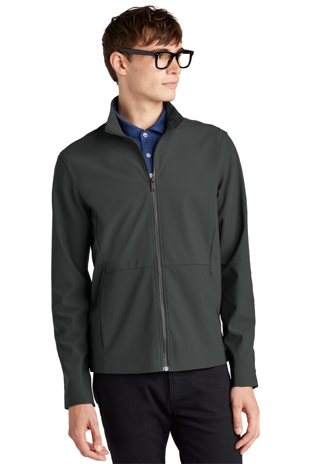 Mercer+Mettle MM7100 Mens Faille Waterproof Full Zip Soft Shell Jacket Anchor Grey Model Front
