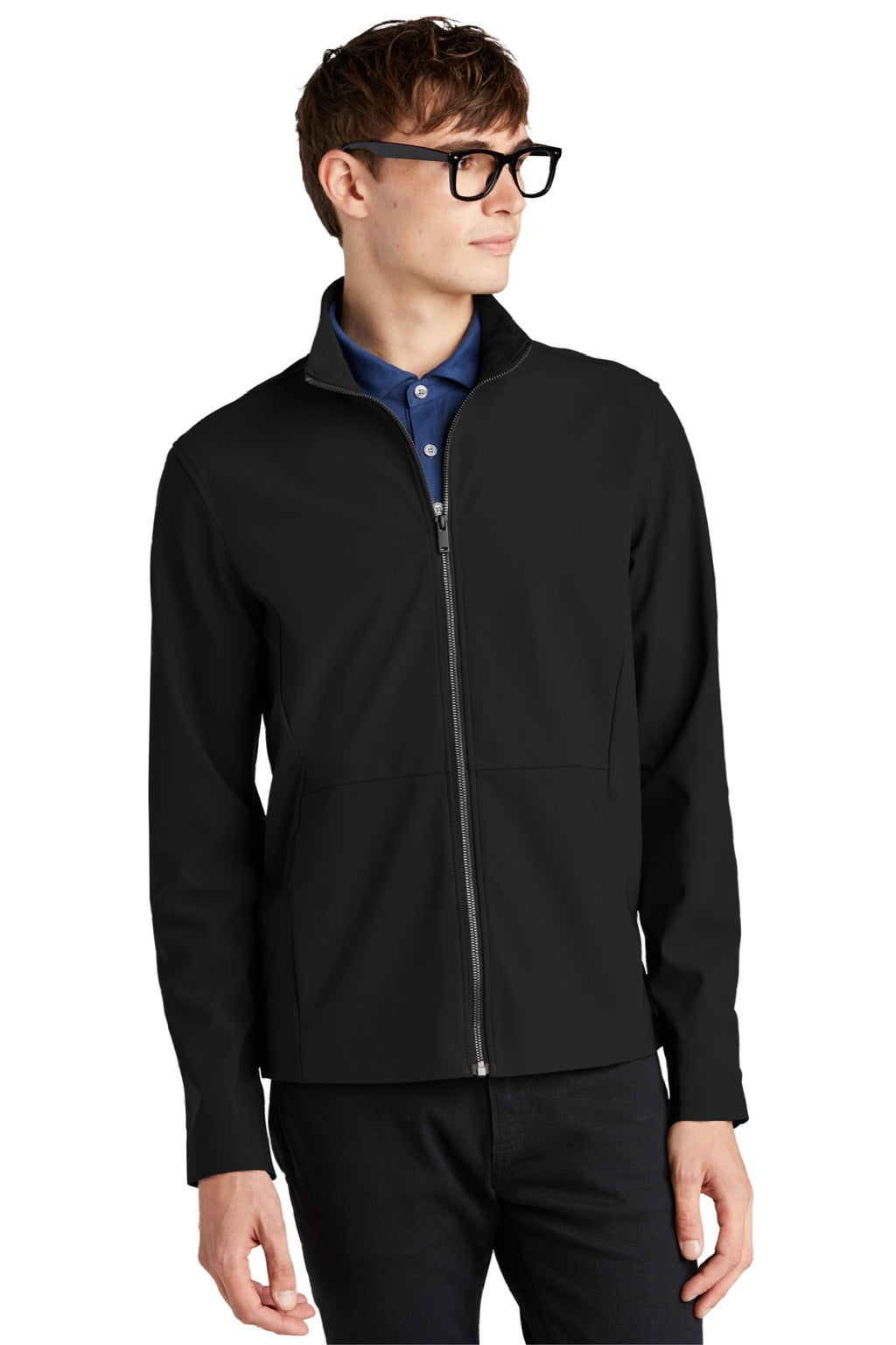 Mercer+Mettle MM7100 Mens Faille Waterproof Full Zip Soft Shell Jacket Deep Black Model Front