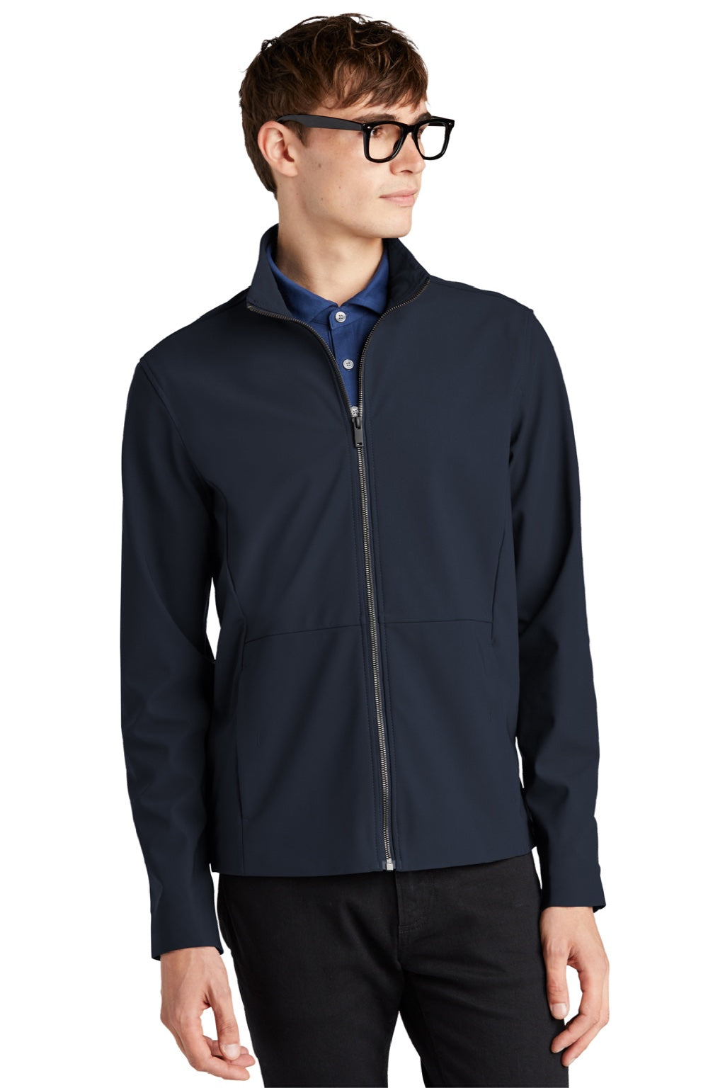 Mercer+Mettle MM7100 Mens Faille Waterproof Full Zip Soft Shell Jacket Night Navy Blue Model Front