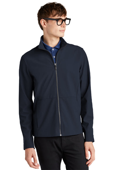 Mercer+Mettle MM7100 Mens Faille Waterproof Full Zip Soft Shell Jacket Night Navy Blue Model Front