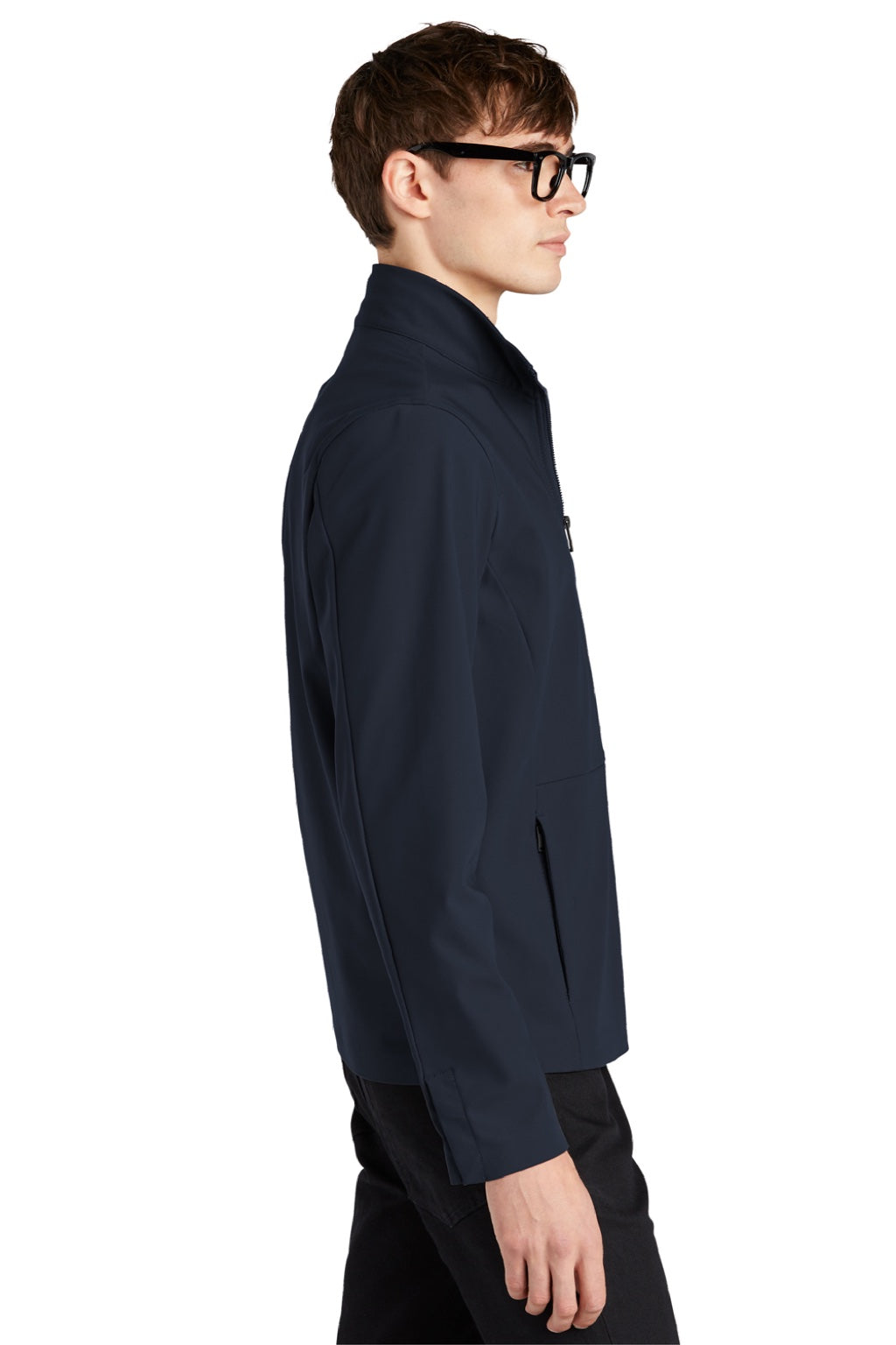 Mercer+Mettle MM7100 Mens Faille Waterproof Full Zip Soft Shell Jacket Night Navy Blue Model Side