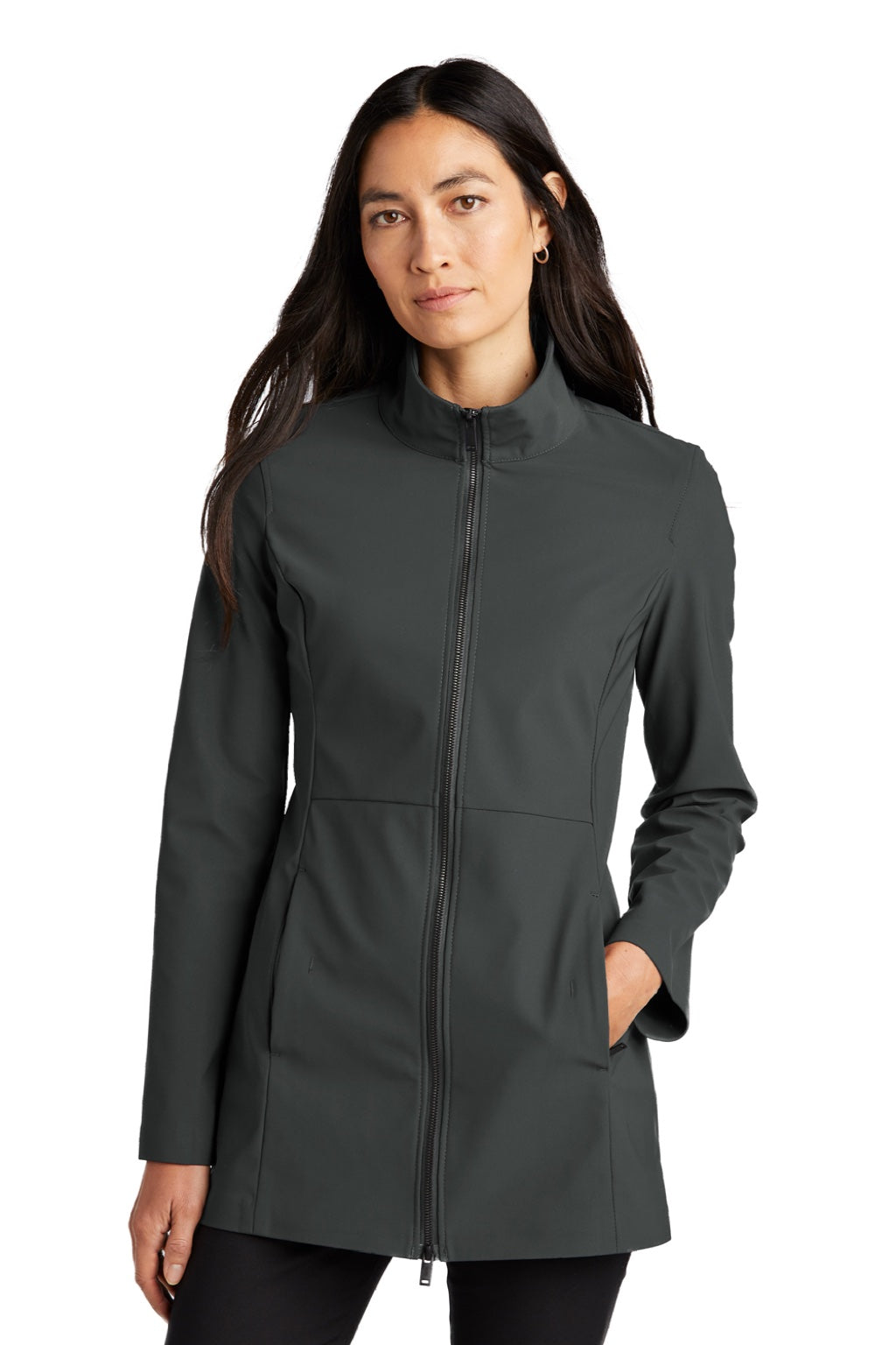 Mercer+Mettle MM7101 Womens Faille Waterproof Full Zip Soft Shell Jacket Anchor Grey Model Front