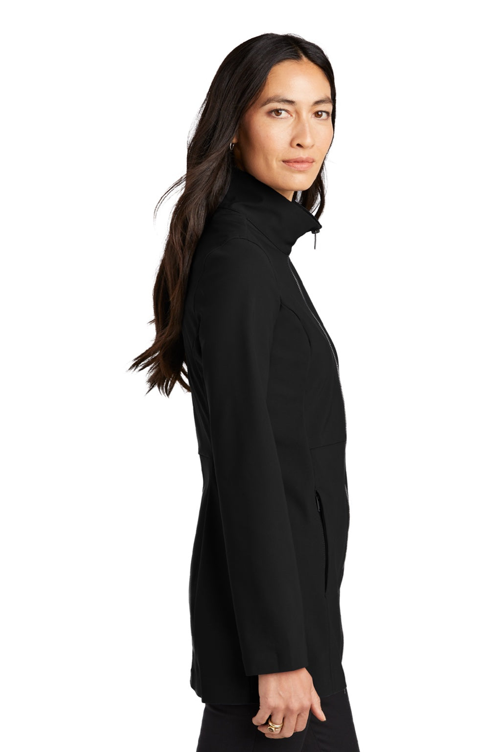 Mercer+Mettle MM7101 Womens Faille Waterproof Full Zip Soft Shell Jacket Deep Black Model Side