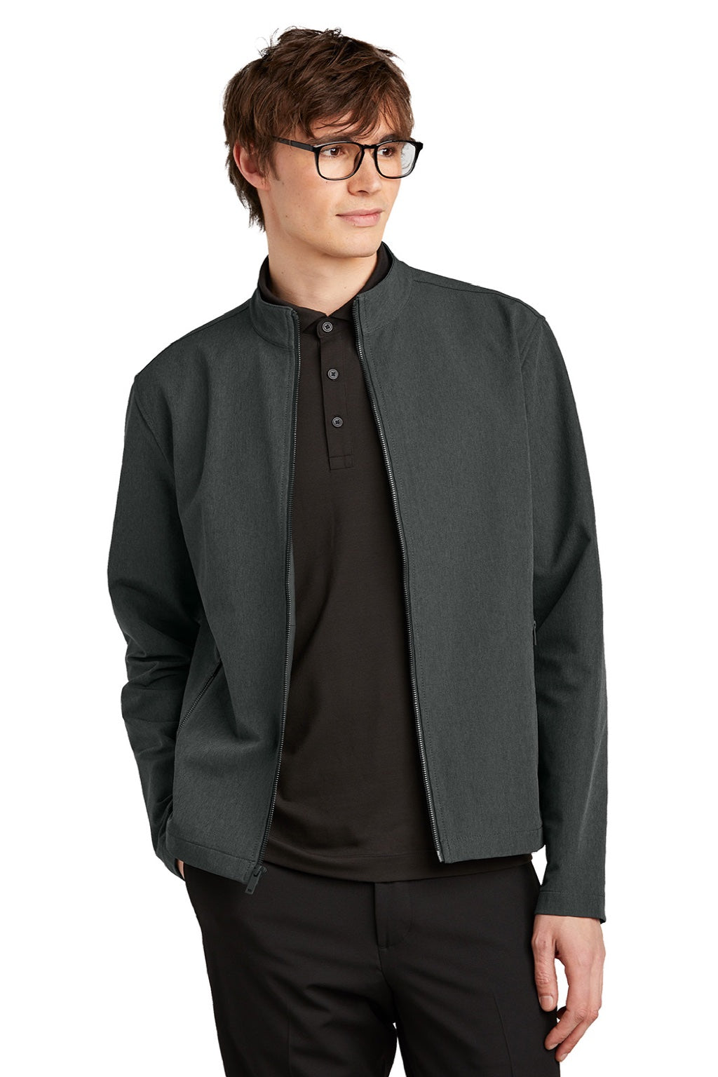 Mercer+Mettle MM7102 Mens Water Resistant Soft Shell Full Zip Jacket Heather Anchor Grey Model Front
