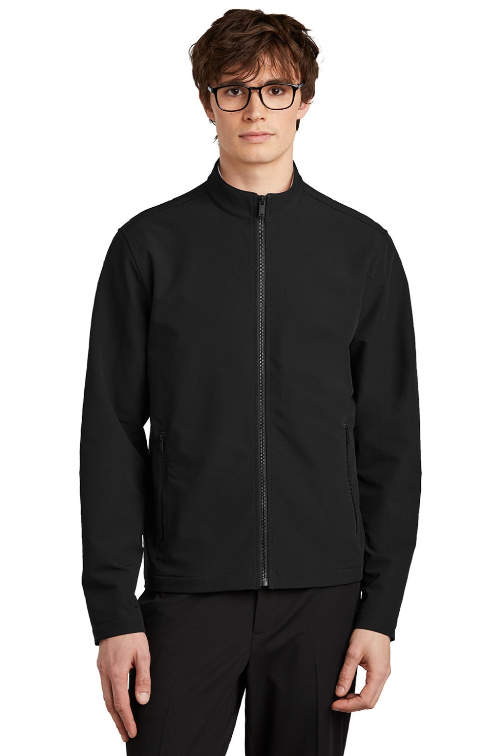 Mercer+Mettle MM7102 Mens Water Resistant Soft Shell Full Zip Jacket Deep Black Model Front