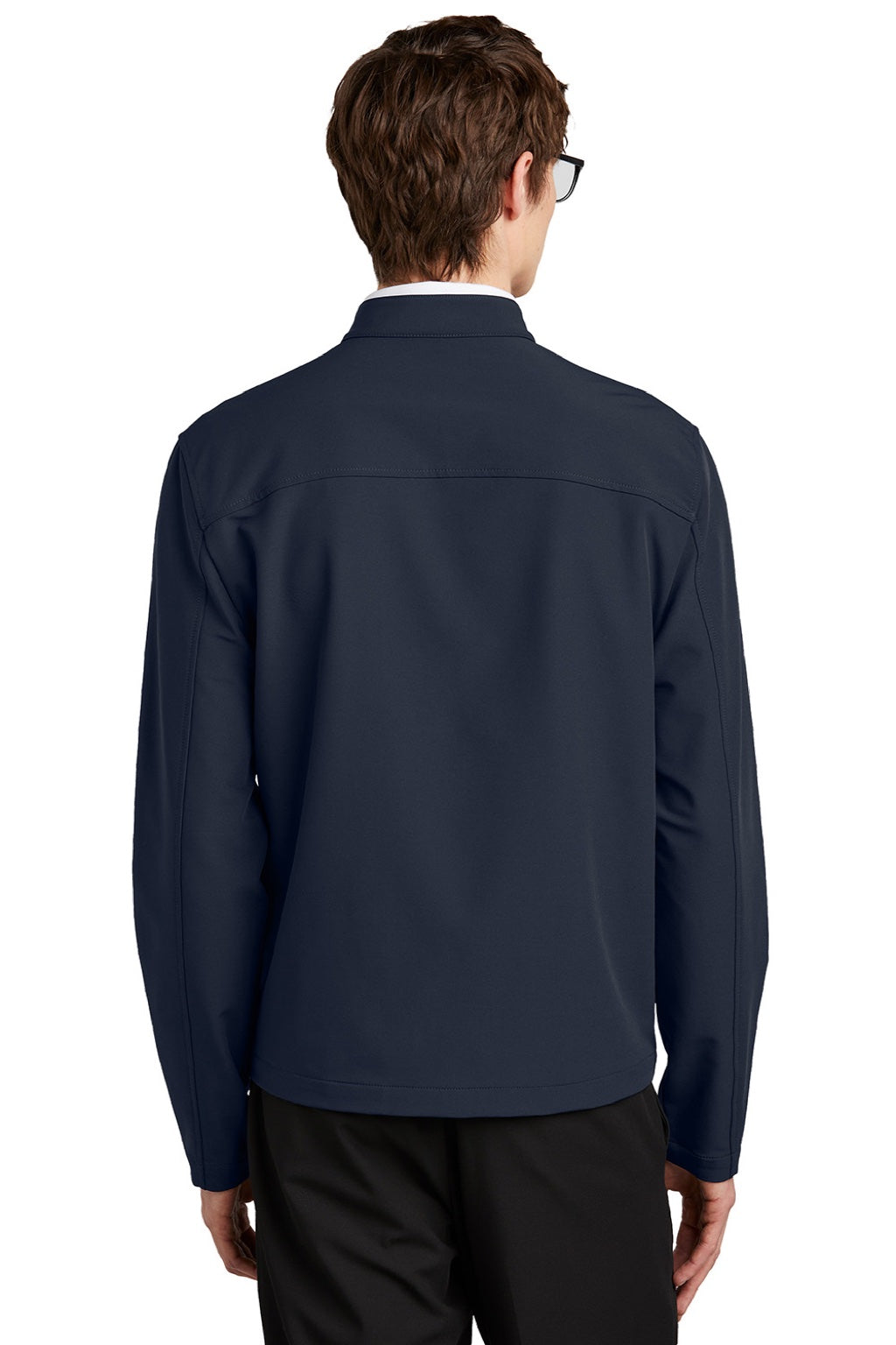 Mercer+Mettle MM7102 Mens Water Resistant Soft Shell Full Zip Jacket Night Navy Blue Model Back
