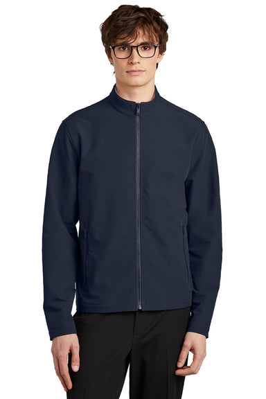 Mercer+Mettle MM7102 Mens Water Resistant Soft Shell Full Zip Jacket Night Navy Blue Model Front